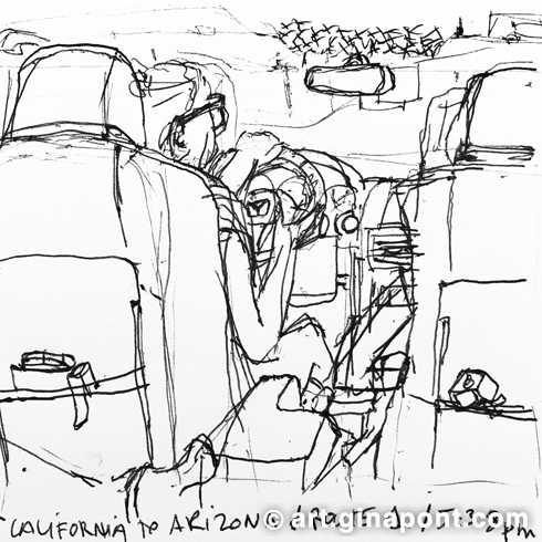 Road Trip: Lake Havasu City, from California to Arizona, pen sketch for sale.