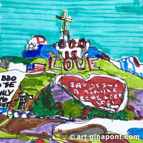 Salvation Mountain: markers and rotring sketch.