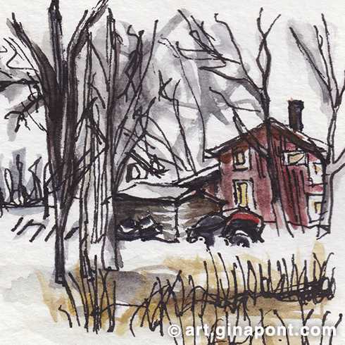 Watercolor sketch of the refuge I slep in Abisko, Sweden.