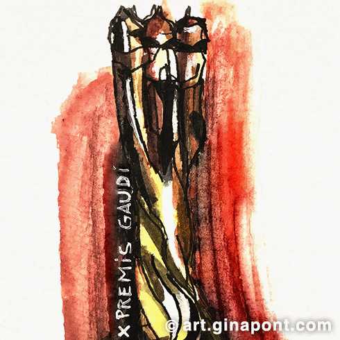 A sketch of the Premis Gaudí trophy, the celebration of Film Awards of Catalonia.