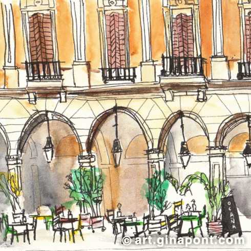 USK Event with Urban Sketchers and Setba Foundation: Watercolor and rotring sketch of Plaça Reial, 2017.