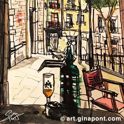 I drew this sketch during La Festa Major del Raval, this is the view from the Espai Mallorca local in Barcelona.
