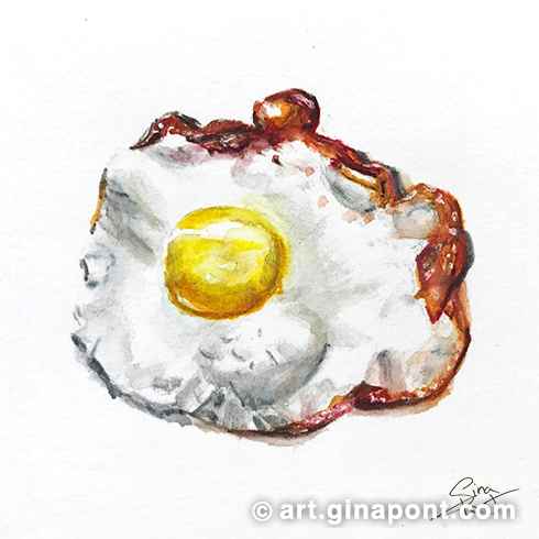 Watercolor sketch of a fried egg. This is an exercise of detail.