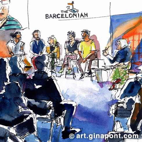 Arte en directo de la ponencia sobre ilustración durante la inauguración de 'Ilustrando ciudades' en Casa Seat. Retraté de The Zaragozian, The Mallorcan, The Canarian, Puceliner, The Madrileñer and The Barcelonian.