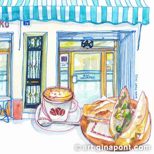 Lluïsa is a regular customer in Bar Navarro. In gratitude for good service, she gave them this art print of the facade.