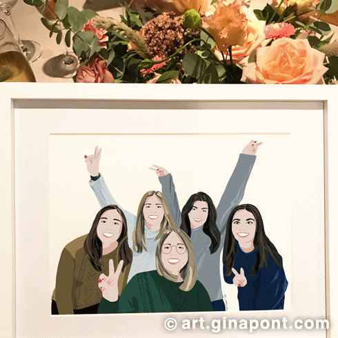 On the occasion of Alba and David's wedding, they gave away a drawing of the bridesmaids as a memories. And I am too!.