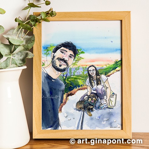 Albert quería sorprender a su novia con un regalo de cumpleaños. Como además le encanta el arte, me pidió que inmortalizara esta escena en un dibujo.