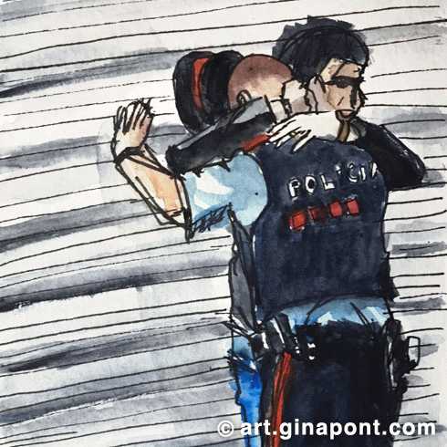 Urban sketch during the Catalonia Referendum on 1st October.