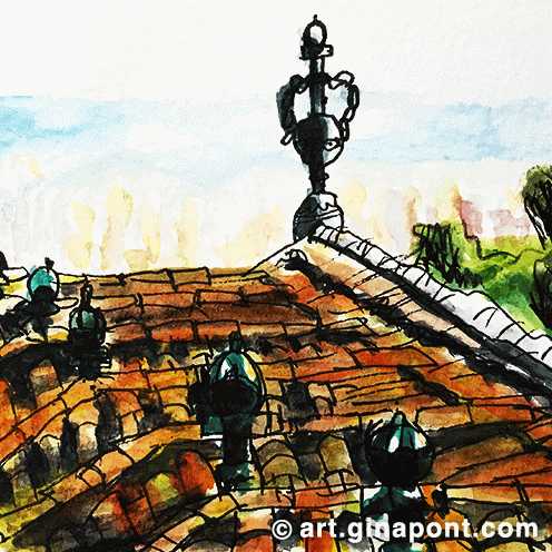 Rooftop sketch of Font del Gat restaurant in Barcelona.