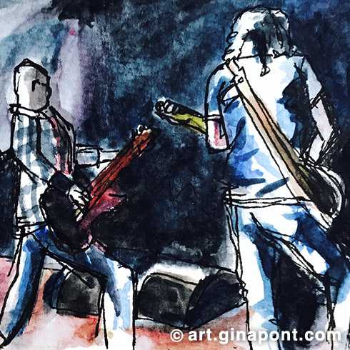 Sketch of the Sopa de Cabra performance, the catalan music group, in Balaguer, Lleida.
