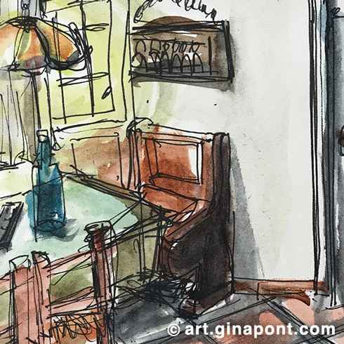 Experimental panoramic sketch of a dinning room, Cabrils.