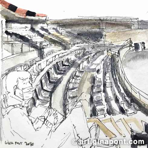 Watercolor and rotring sketch of Palau Sant Jordi. It was drawn on the occasion of 48H Open House festival.
