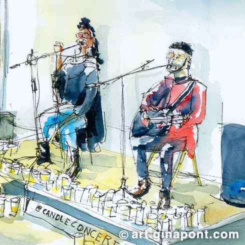 Vinokilo event: Live art of Tonia and Lessus performance (Candle Concert) in Nau Bostik, Barcelona.