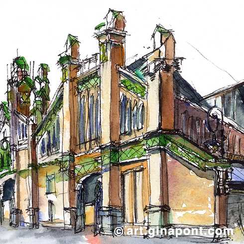 The modernist facade of the Sants Market caught my attention, so I drew it practicing perspective. It is a building designed by the architect Falqués i Urpí that he built on the land known as “de l'Hort Nou”.