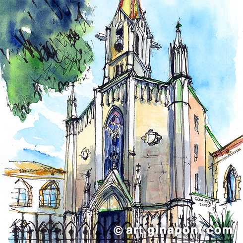 I was especially excited to make this drawing because it represents the church of the school where my mother met Maribel, my godmother Teresa and her sister Aurèlia. Her best friends :)