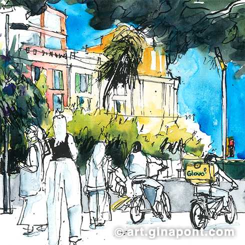 Cuando llegué a Letamendi vi a niños jugando, amigos hablando y un ir y venir de transeúntes. Cada uno con su propia historia y sin embargo, compartiendo este mismo espacio e instante. Y ésta es la escena que retraté. Barcelona en estado puro.