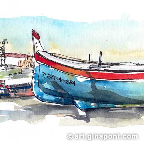 Ink Albert, Daniel Pagans, his partner Allison, and I got together to sketch the boats moored at Malgrat Centre Beach.