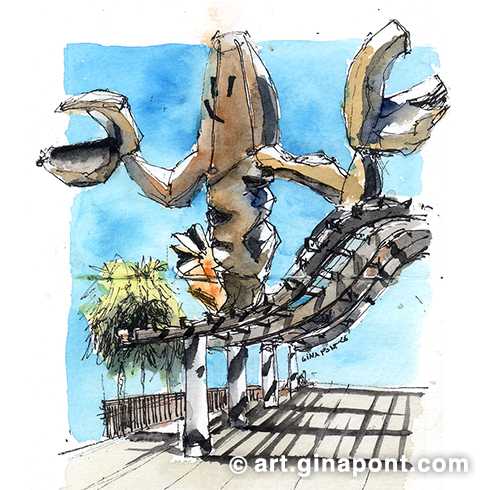 The local clothing brand vasha.live proposed a collaboration: they sent me a T-shirt featuring the Palamós shrimp, and I, from Barcelona, responded by drawing the iconic Gamba sculpture by artist Xavier Mariscal.